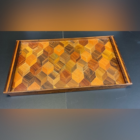 Vintage Tray Wooden Serving Tray Tan Brown - Picture 9 of 9